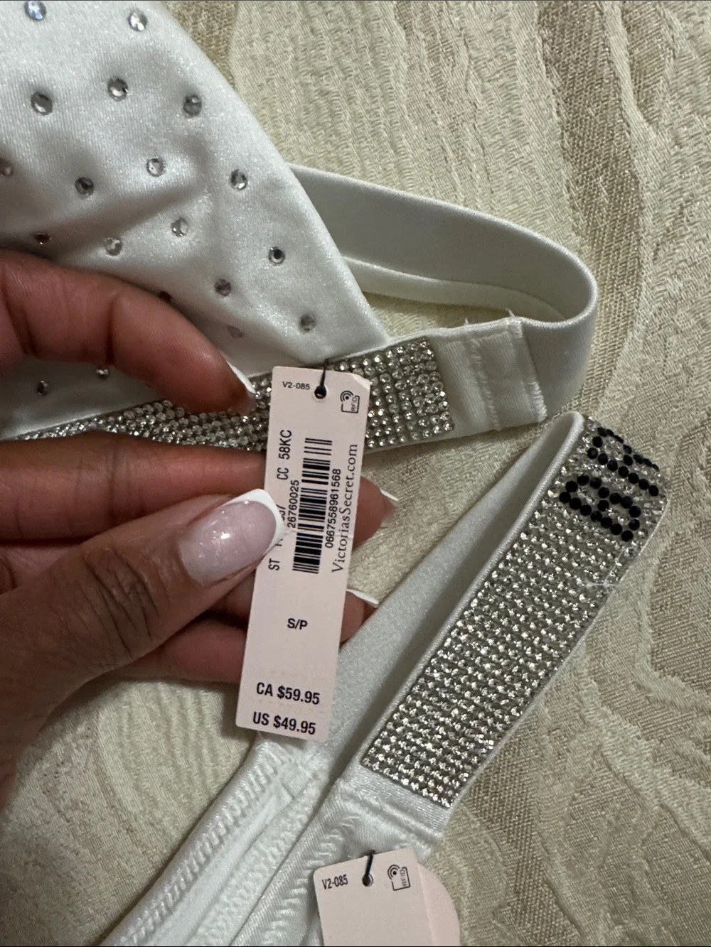 Victoria's Secret White 'Bride' Rhinestone Triangle Bikini Set - Picture 5 of 8